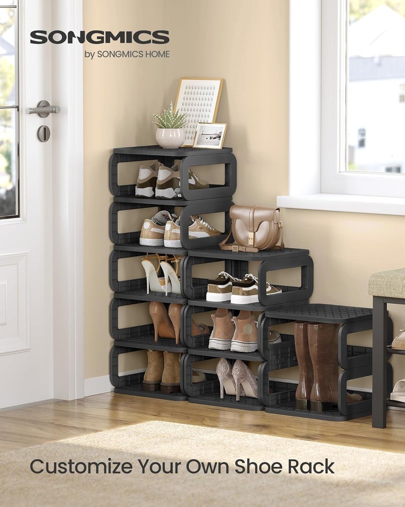 SONGMICS 2-Tier Shoe Rack Organizer - Flexible & Stackable Shoe Storage, Narrow Space-Saving Design for Entryway & Closet, Ink Black - 61 x 84.1 cm - Image 1